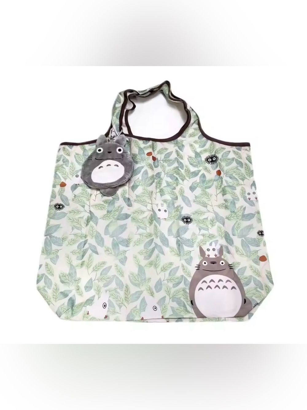 Green Leaf Totoro Reusable Tote Bag with Plush Storage Bag